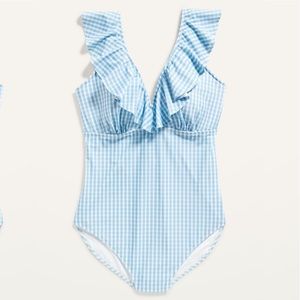 Old Navy 2x Blue Gingham Swimsuit